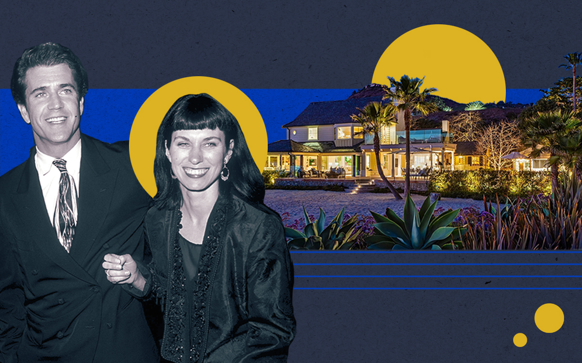 Robyn Moore bought the Broadbeach Road home after splitting with Mel Gibson. (Getty, Redfin)