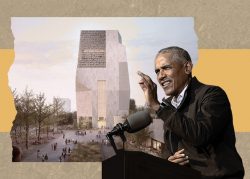 President Barack Obama and a rendering of the Obama Presidential Center (Getty)