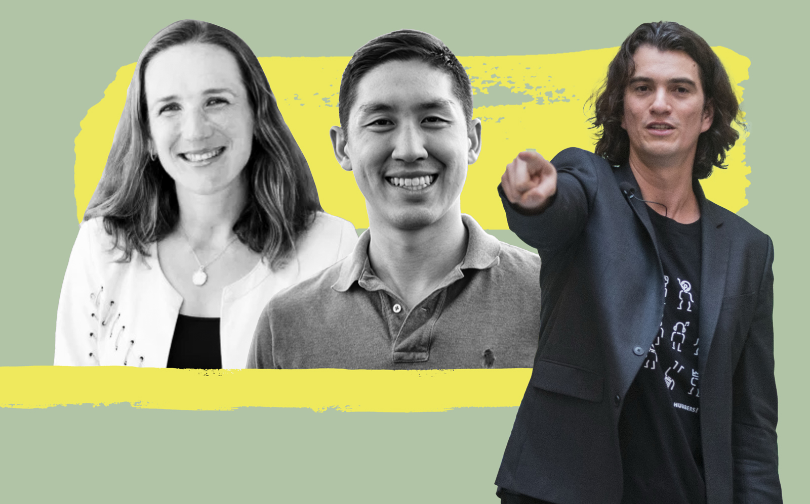 From left: Valon board member Angela Strange, Valon CEO Andrew Wang and Adam Neumann (Photos via Andreessen Horowitz, Valon, Getty)