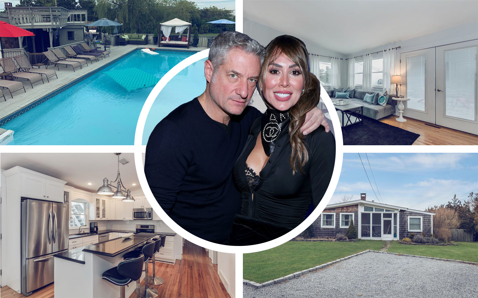 Kelly Dodd, Rick Leventhal and their hamptons home. (Getty, Elliman)
