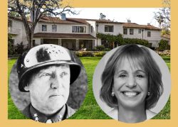 The Seeley Mudd estate with Henry Huntington, General George Patton and USC president Carol Folt (Photos via Douglas Elliman, Wikipedia Commons, Getty, USC)
