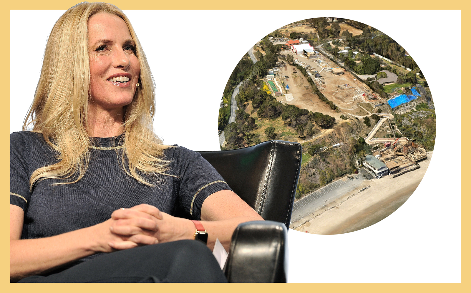 Laurene Powell Jobs and an aerial of the assemblage (Getty; Google Maps)