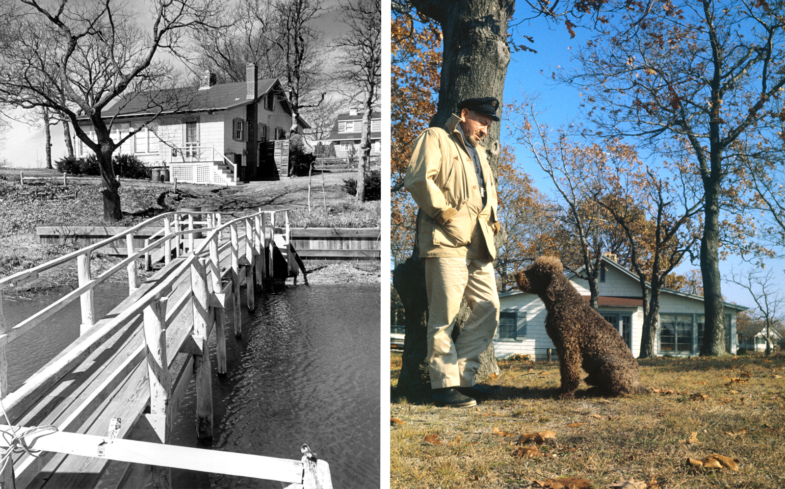 Photos from the 60s of John Steinbeck and his poodle Charley on their property. (Getty)