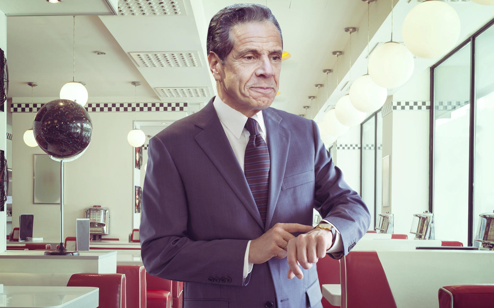 Gov. Andrew Cuomo announced today that bars and restaurants can stay open an hour later. (Getty, Photo Illustration by The Real Deal)
