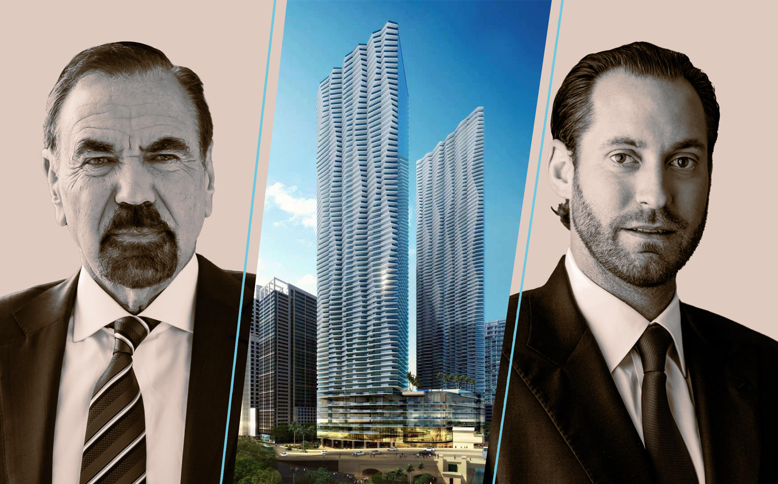 Renderings of the One Brickell project with Jorge Pérez  and Jon Paul Pérez (Photos via Wikipedia Commons, Related)