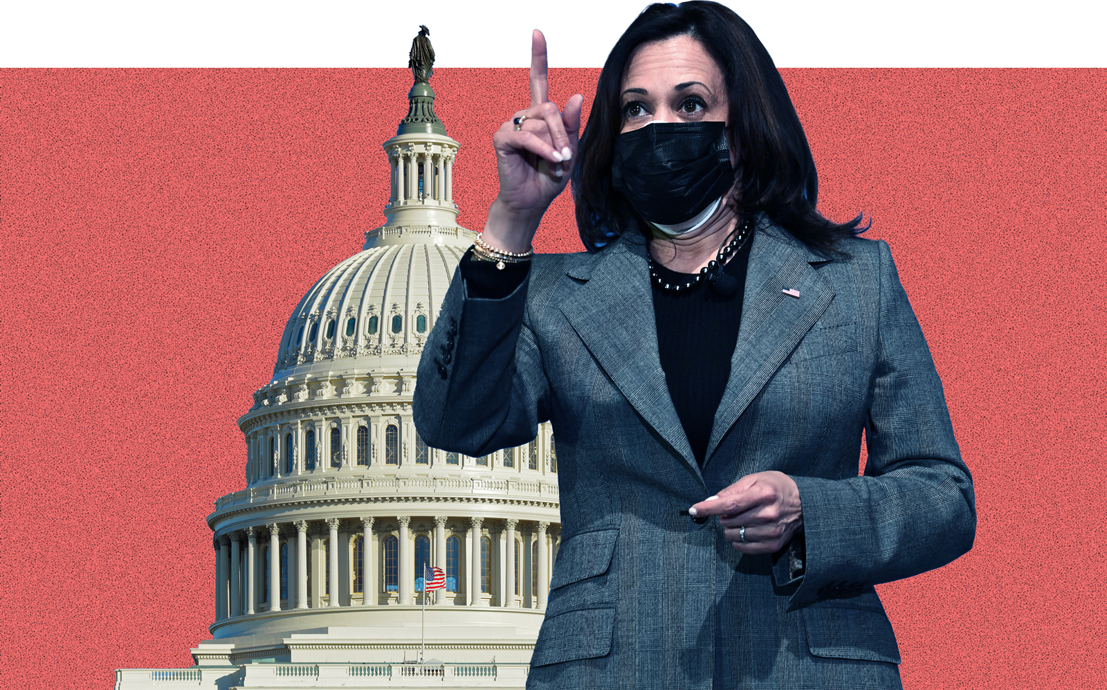 Vice President Kamala Harris (Photos via Getty/Illustration by Kevin Rebong for The Real Deal)