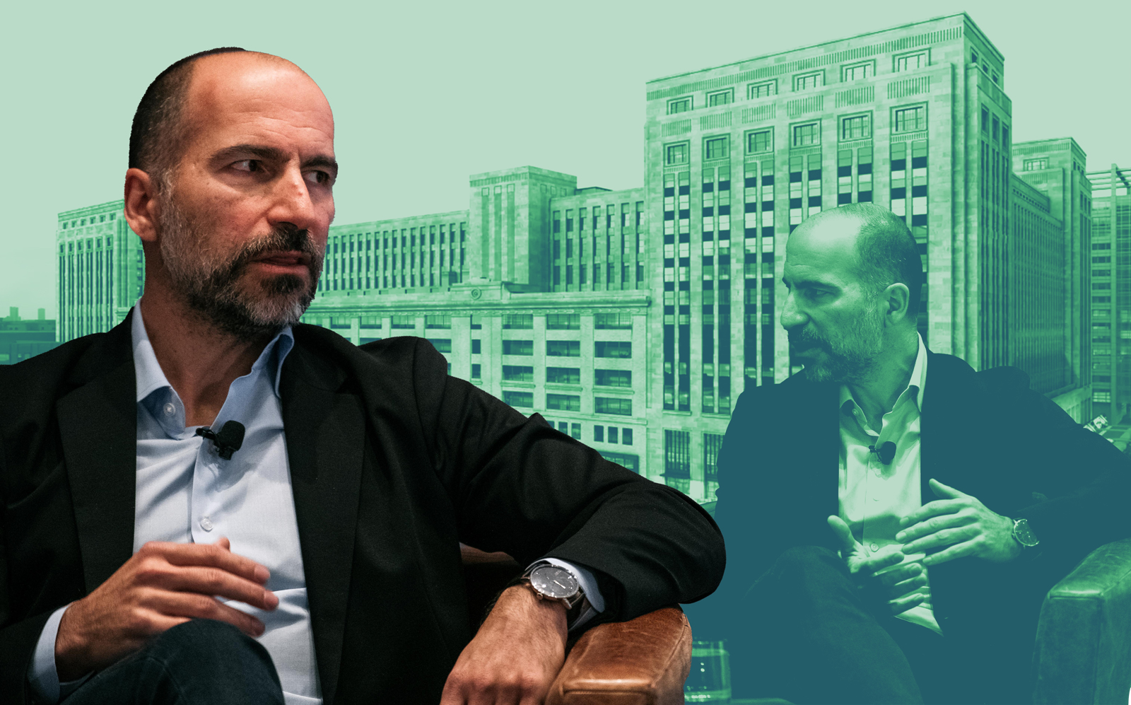 The Old Post Office and Uber CEO Dara Khosrowshahi (Getty, rendering by Gensler)