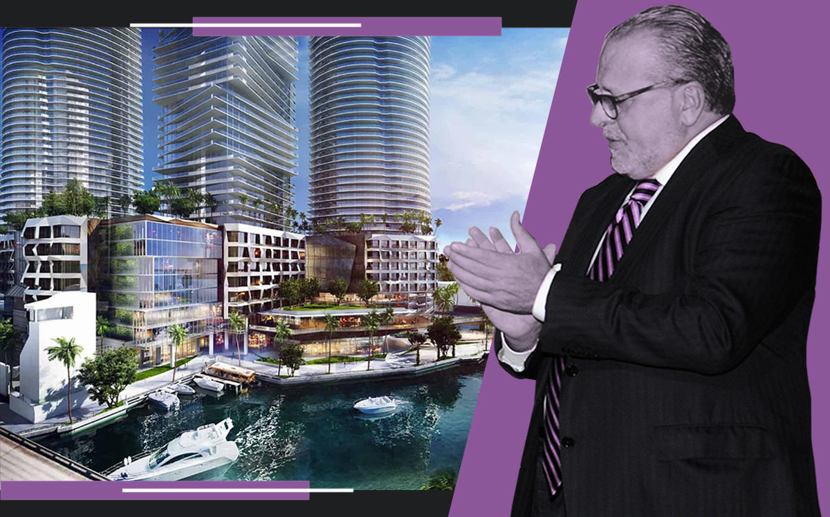 Joseph Chetrit and a rendering of the Miami River project (Getty)