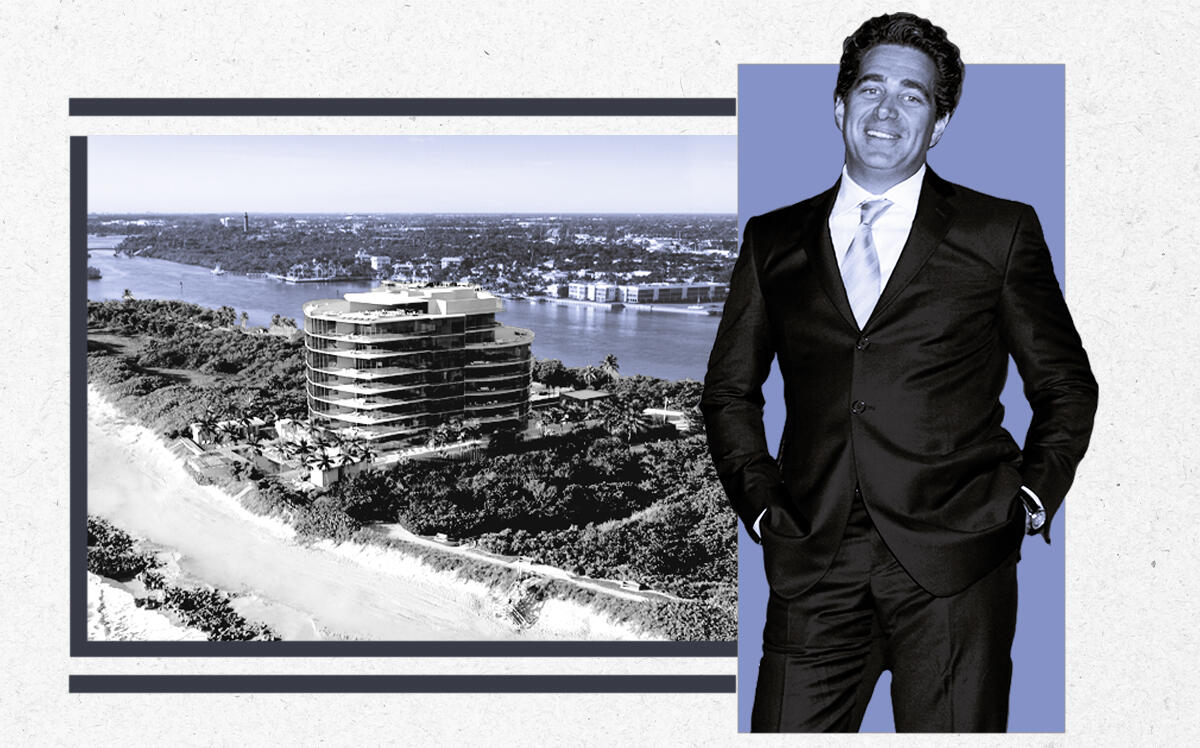 Jeffrey Soffer and a rendering of SeaGlass Jupiter Island (Getty)