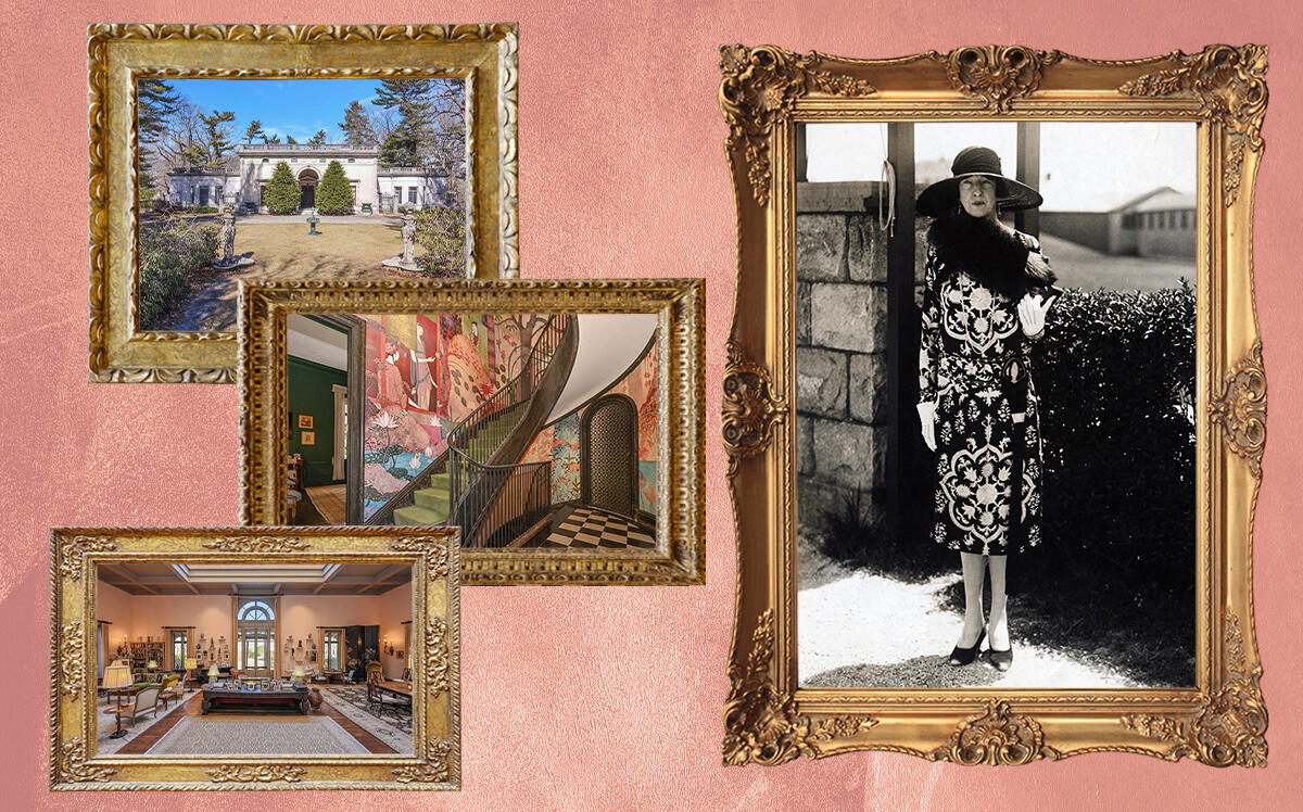 Gertrude Vanderbilt Whitney and her Old Westbury home (Getty, Redfin, iStock)