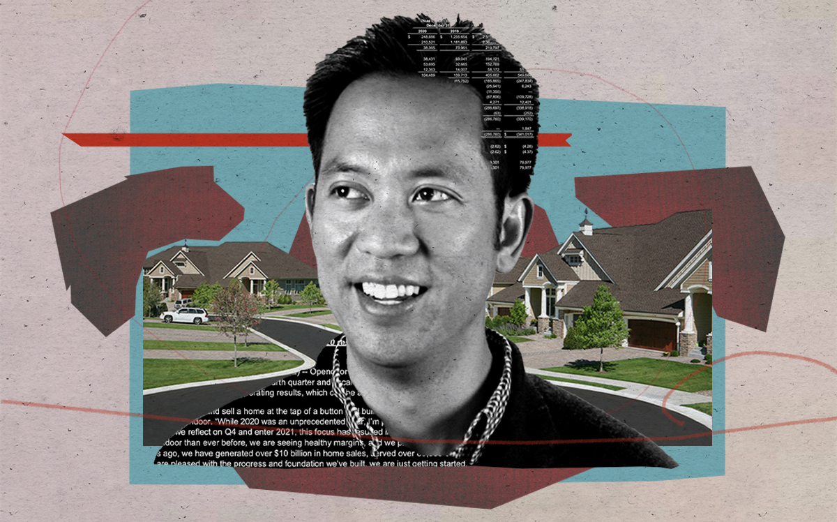 Opendoor CEO Eric Wu (Opendoor, iStock/Illustration by Alexis Manrodt for The Real Deal)