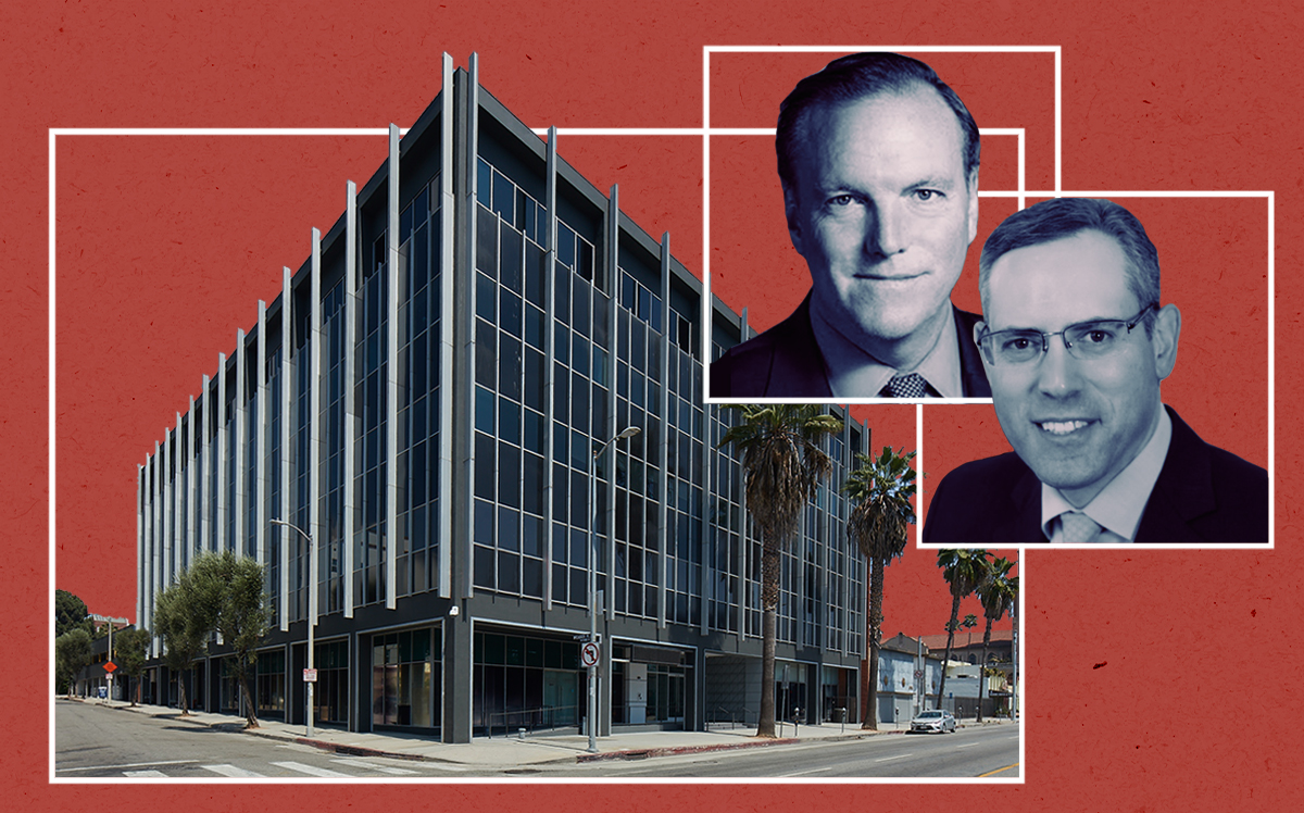 6725 West Sunset Boulevard in Hollywood with Vanbarton Group’s Richard Coles and Global Atlantic chairman and CEO Allan Levine (JLL)