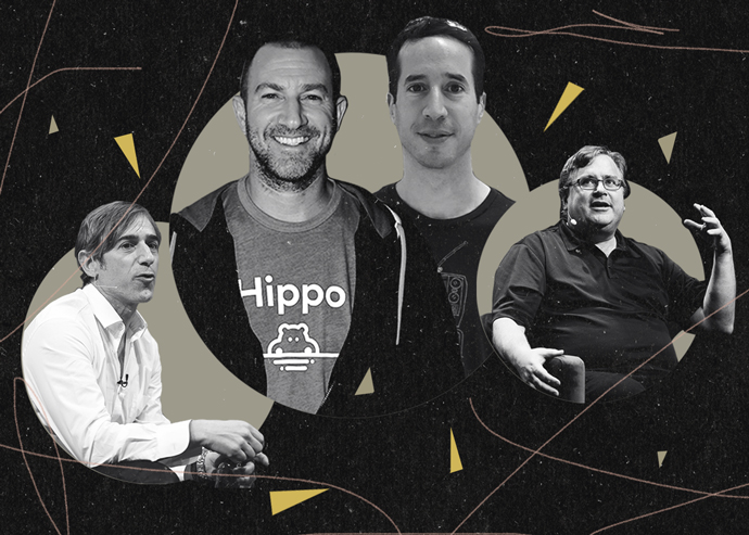 Zynga founder Mark Pincus, Hippo founders Assaf Wand and Eyal Navon, and LinkedIn co-founder Reid Hoffman (Getty, LinkedIn)