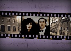 19 Cranberry Street and "Moonstruck" stars Cher and Nicolas Cage (Getty, Google Maps/Illustration by Alexis Manrodt for The Real Deal)
