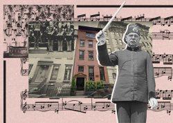 John Philip Sousa and the Sousa House at 80 Washington Place (Getty, Google Maps, iStock/Illustration by Alexis Manrodt for The Real Deal)