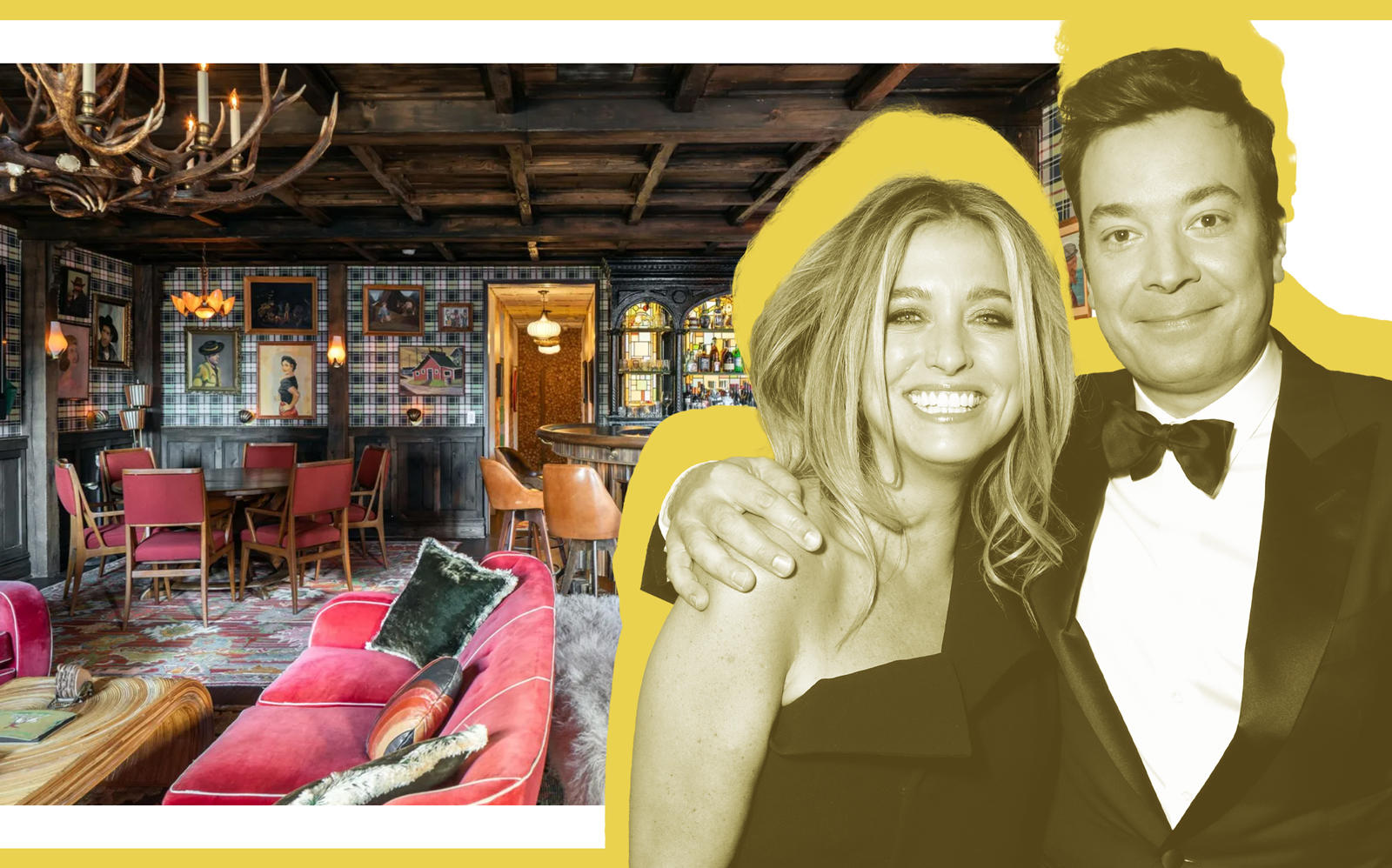 Jimmy Fallon and Nanvy Juvonen with their penthouse at 34 Gramercy Park East (Photos via Getty/Sotheby's Jeremy V. Stein and Debbie Korb)