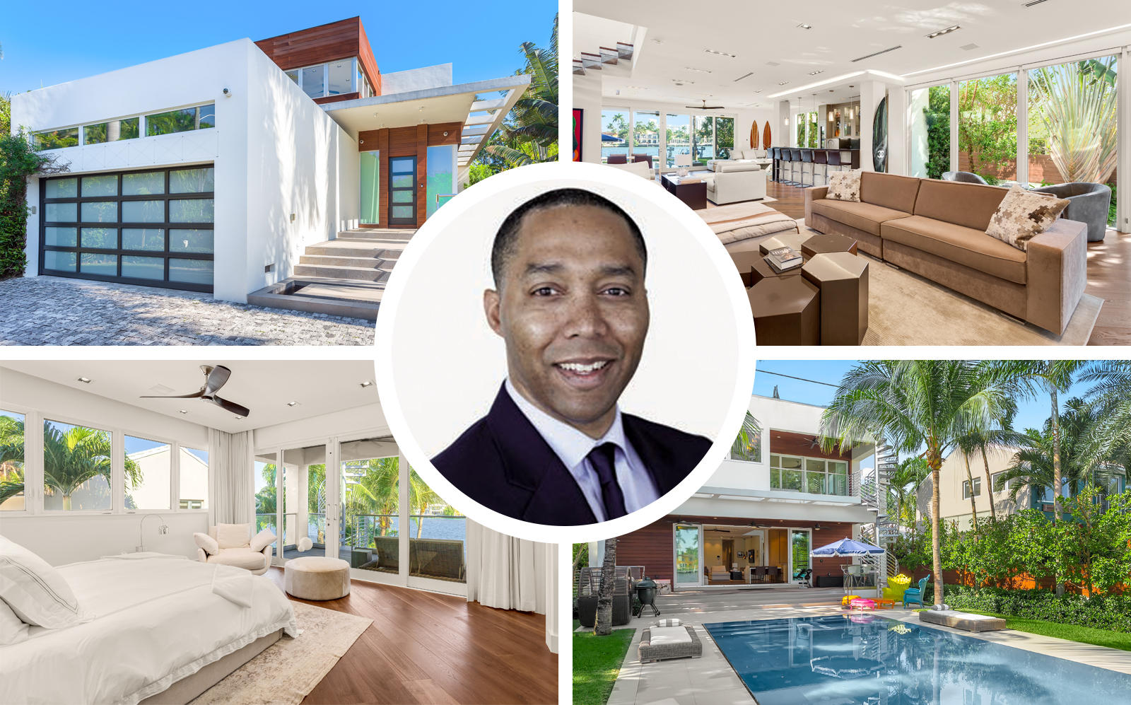 Colin Meadows and 451 East Dilido Drive, Miami Beach. (Invesco, Luxe Living Realty)