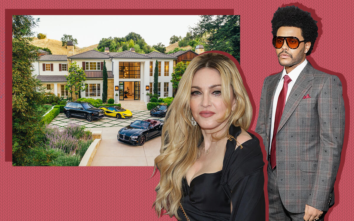 Madonna and The Weeknd with the Hidden Hills home (Getty, Redfin)