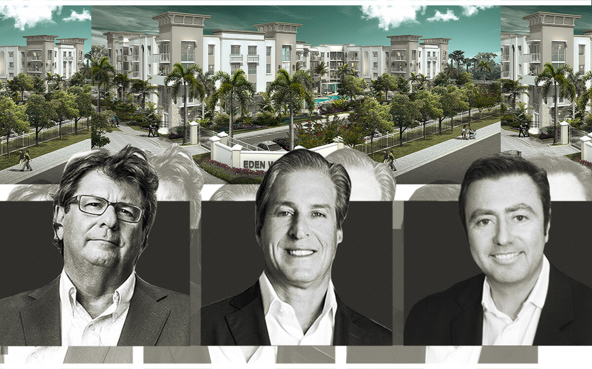 Eden Multifamily heads Jay Massirman and Jay Jacobson with Cypress Equity Investments CEO Michael Sorochinsky (rendering courtesy of MSA Architects)