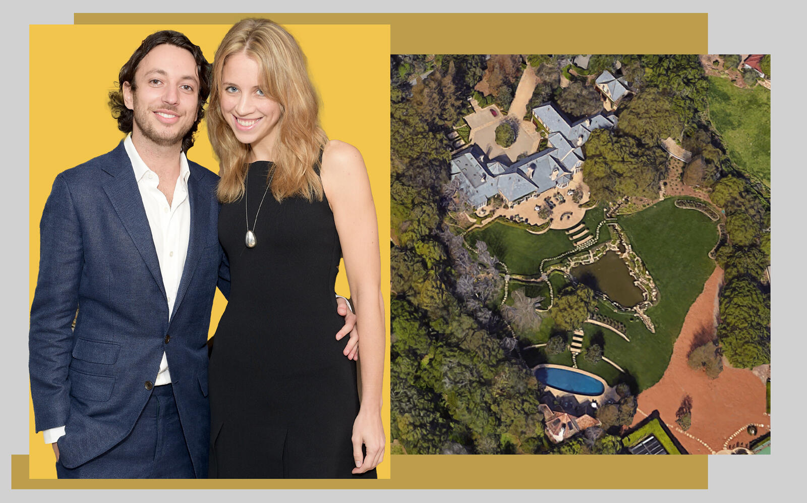 Adam and Sophie Pritzker with the Montecito estate (Getty, Google Maps)