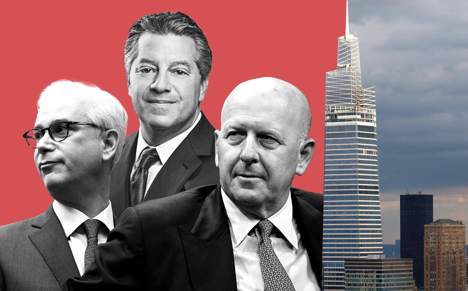 From left: Wells Fargo’s Charles Scharf, SL Green's Marc Holliday, Goldman Sachs’ David Solomon and One Vanderbilt (Getty)