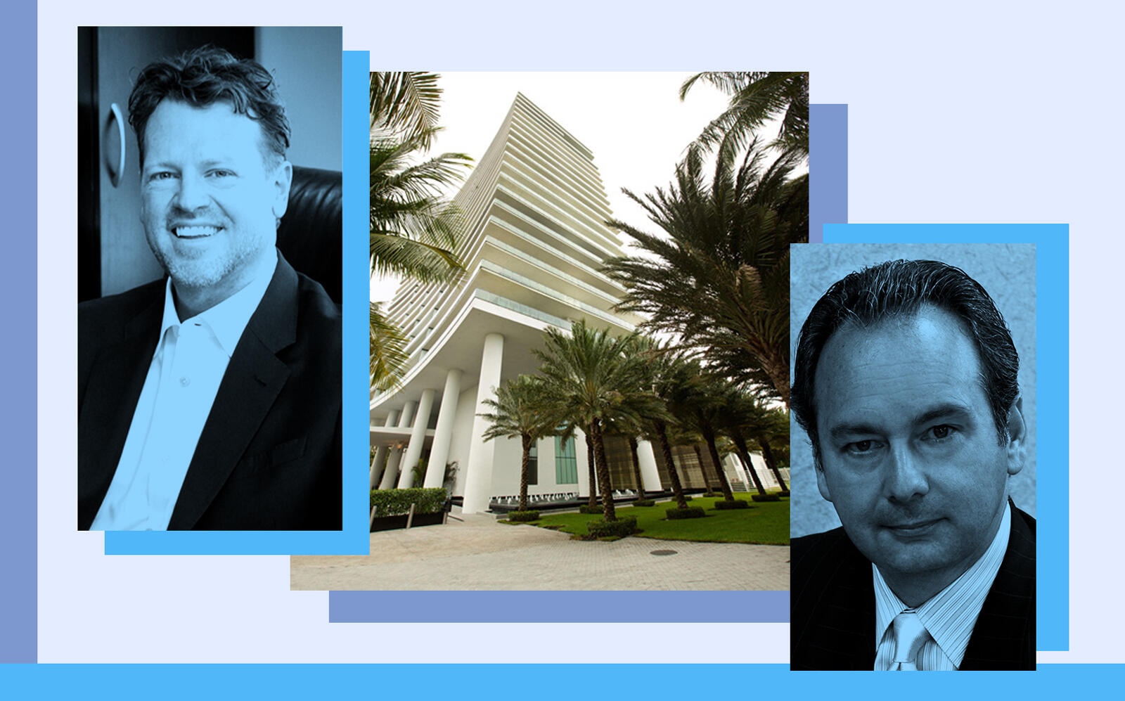 From left: Howard Frank Auman and Patrick J. Peyton with Apogee at 800 South Pointe Drive, Miami Beach (Photos via Signature Property Group, PAMM, Sieger Suarez Architects)