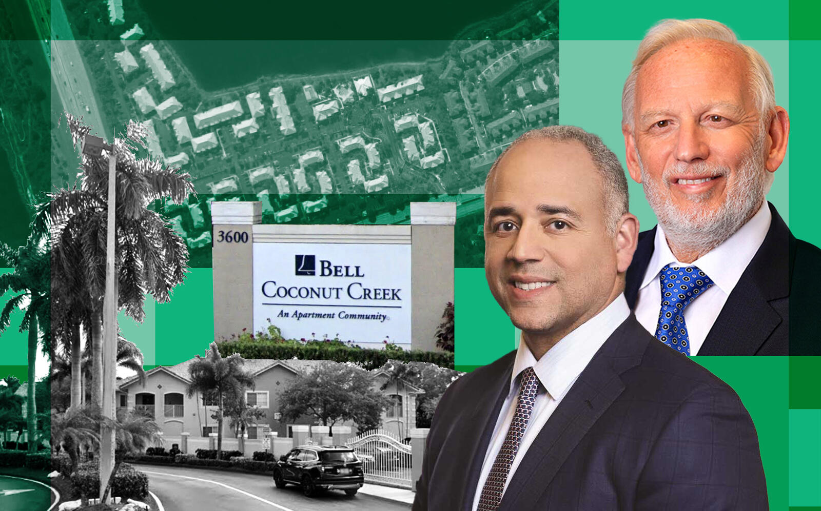 Coconut Creek Apartment Homes at 3621 Hillsboro Boulevard in Coconut Creek with Nuveen CEO Jose Minaya and Bar Invest CEO Jacques Barbera (Google Maps, Nuveen. Bar Invest)