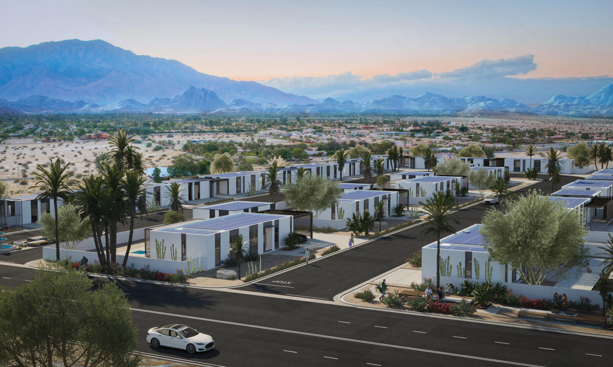 A rendering of Palari’s 3D-printed community in Rancho Mirage, California (Courtesy of Mighty Buildings/EYRC Architects)