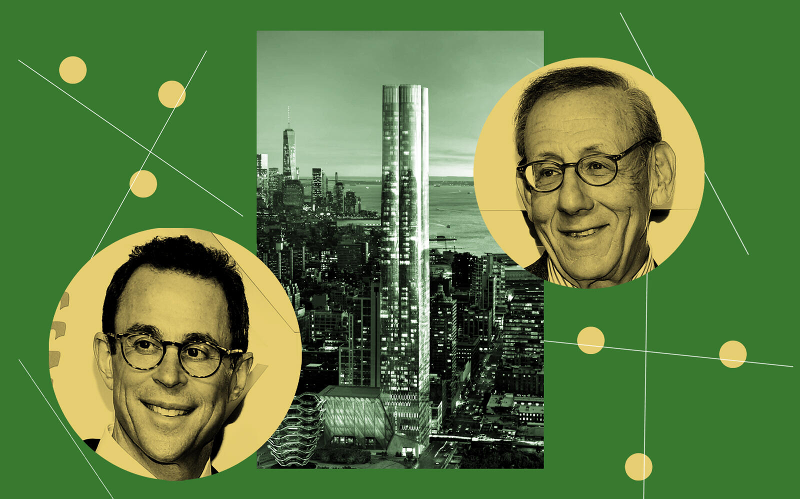 Related's Stephen Ross and Jeff Blau (left) with 15 Hudson Yards (Getty, Hudson Yards)