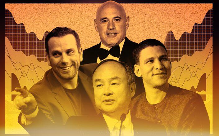 Clockwise: Ori Allon, Robert Citrone, Robert Reffkin and Masayoshi Son (Getty/Illustration by Kevin Rebong for The Real Deal)