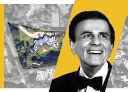 Casey Kasem and an aerial of the Beverly Crest mansion at 138 N Mapleton Dr (Photos via Getty, Google Maps)