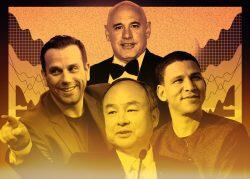 Clockwise from left: Ori Allon, Robert Citrone, Robert Reffkin and Masayoshi Son (Getty/Illustration by Kevin Rebong for The Real Deal)