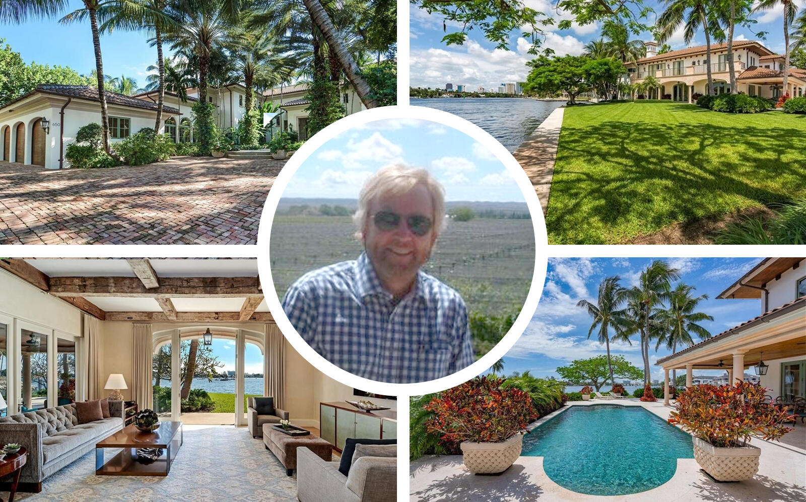 Pharma exec Glenn Rice and his new Fort Lauderdale mansion. (LinkedIn via Rice, Compass)