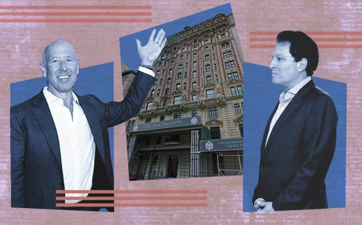 Starwood Capital CEO Barry Sternlicht and HFZ Capital chairman Ziel Feldman with the Chatsworth at 344 West 72nd Street and (Getty, Google Maps)