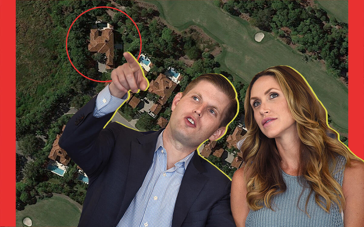 Eric and Lara Trump with 502 Bald Eagle Drive in Jupiter (Getty, Google Maps)
