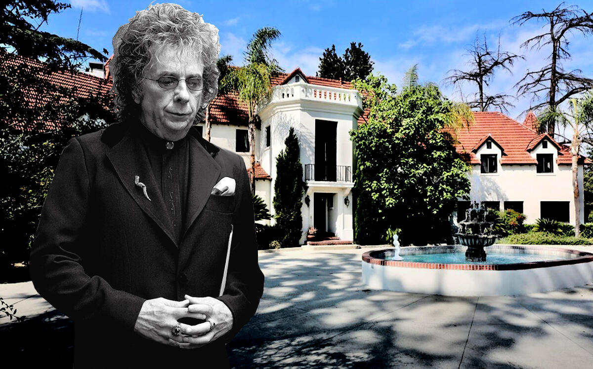 Phil Spector and 1700 Grand View Drive (Getty, Redfin)
