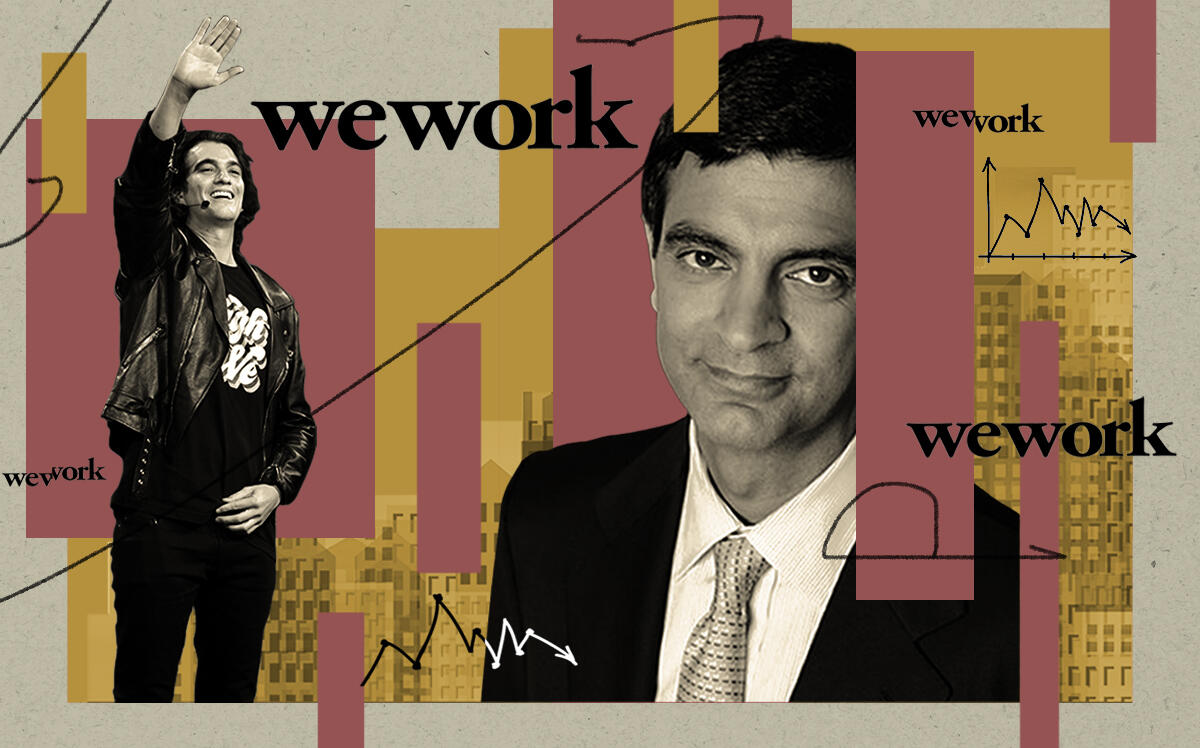 Wework's former and current CEOs Adam Neumann and Sandeep Mathrani (Getty, iStock)