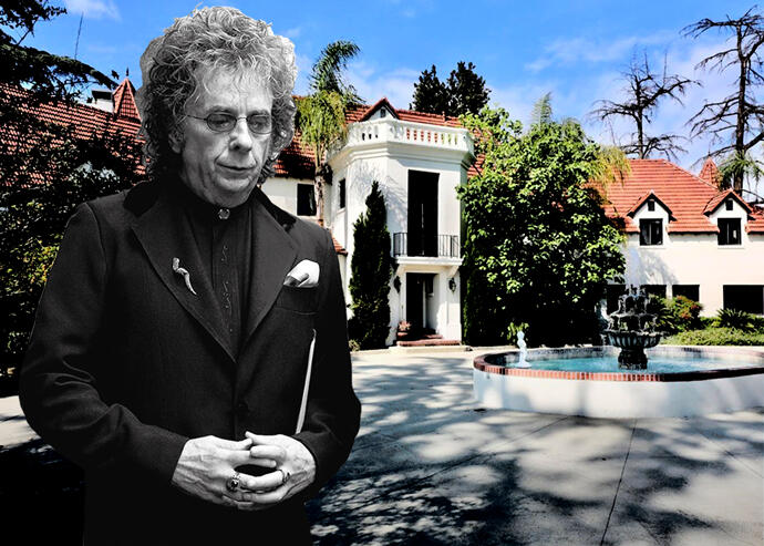 Phil Spector and 1700 Grand View Drive (Getty, Redfin)