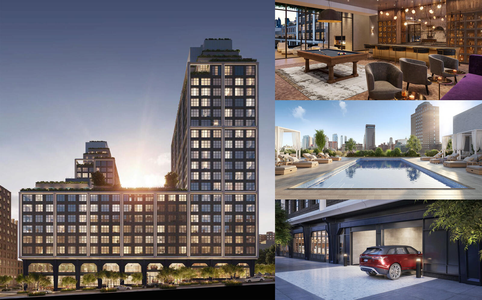 Exterior and amenities of 85 Jay Street in Dumbo. (Front & York)