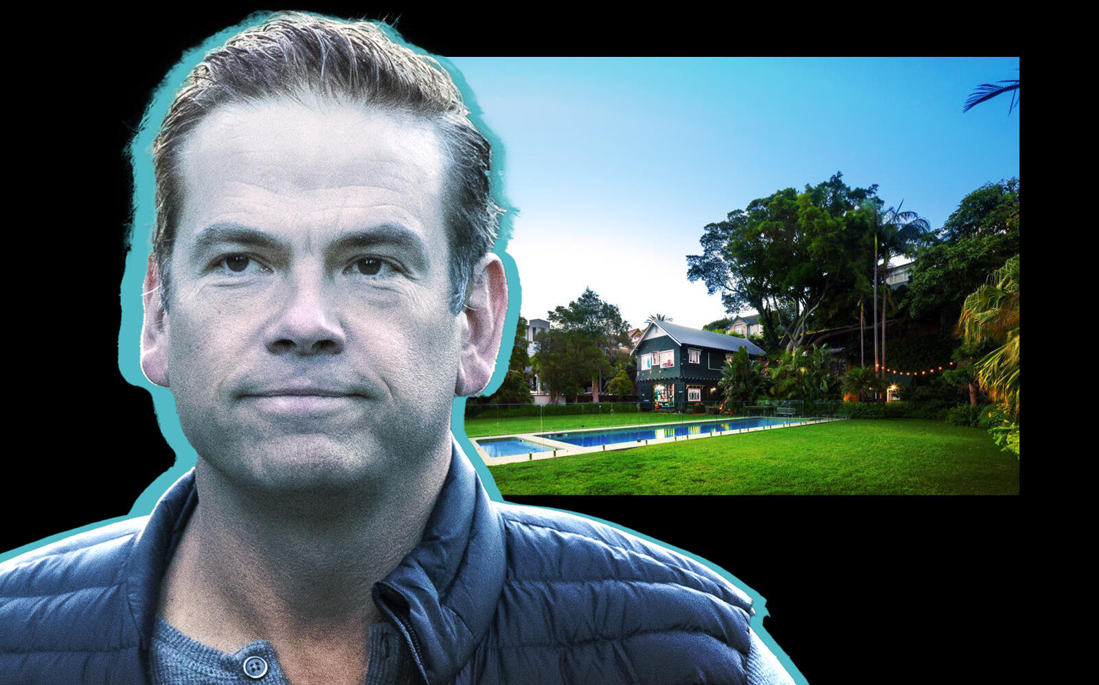 Lachlan Murdoch and the home on Sydney Harbor (Getty, Private Property Global)