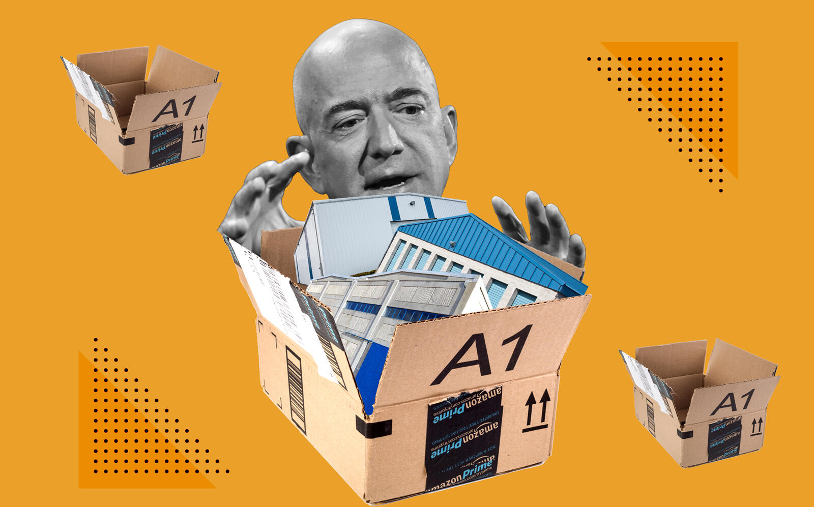 Illustration of Amazon's Jeff Bezos (Photo illustration by Kevin Rebong for The Real Deal)