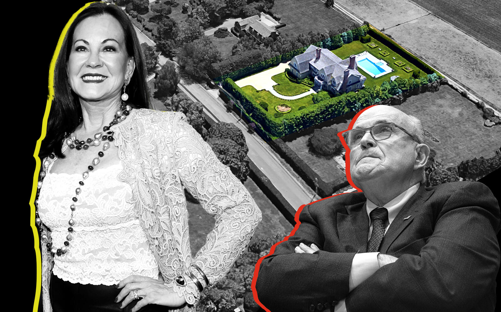 Judith Nathan, Rudy Giuliani and 353 Lopers Path in Water Mill (Getty, Google Maps)