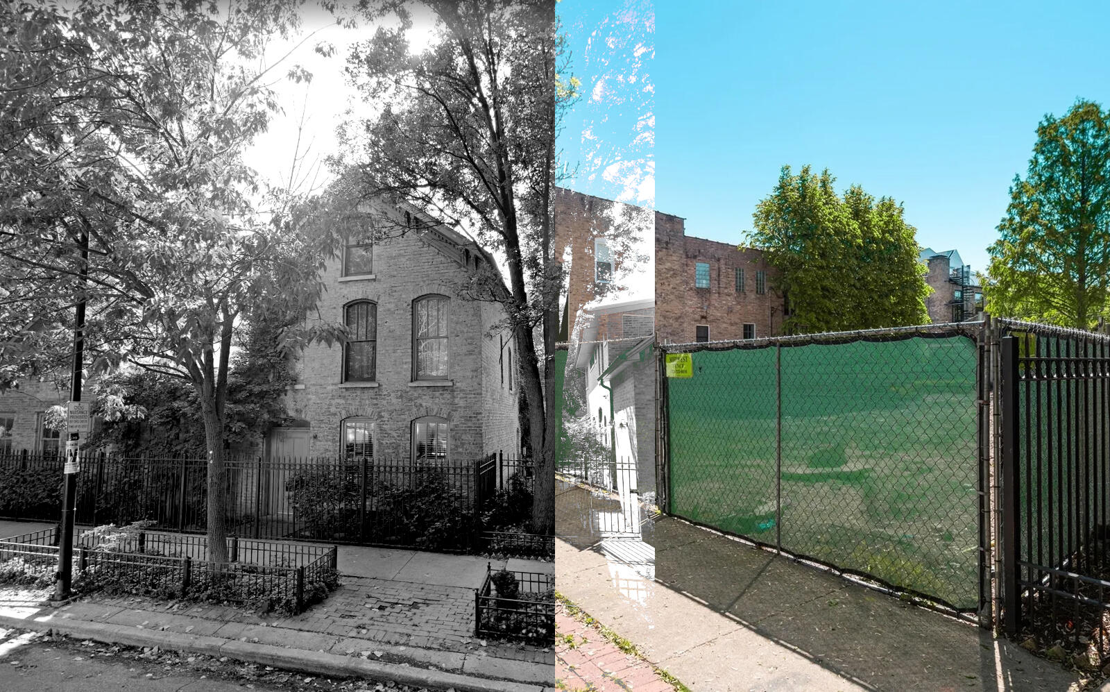 At left, 1820 N. Howe Street before its May 2020 sale. And after. (Google Maps, Jameson Sotheby's)