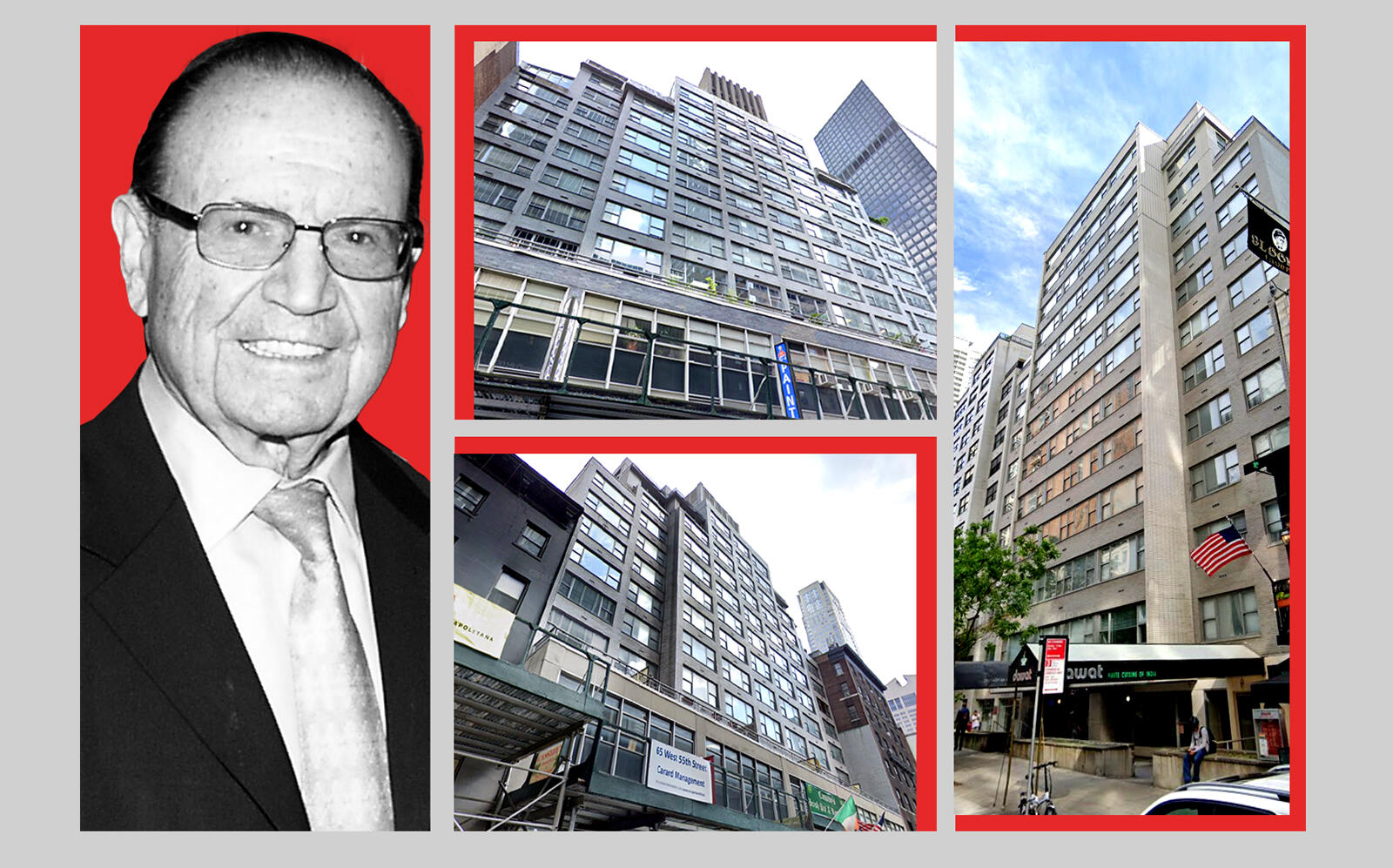 From left: Alvin Dworman, 155 East 55th Street, 65 West 55th Street, and 210 East 58th Street (Getty, Google Maps)