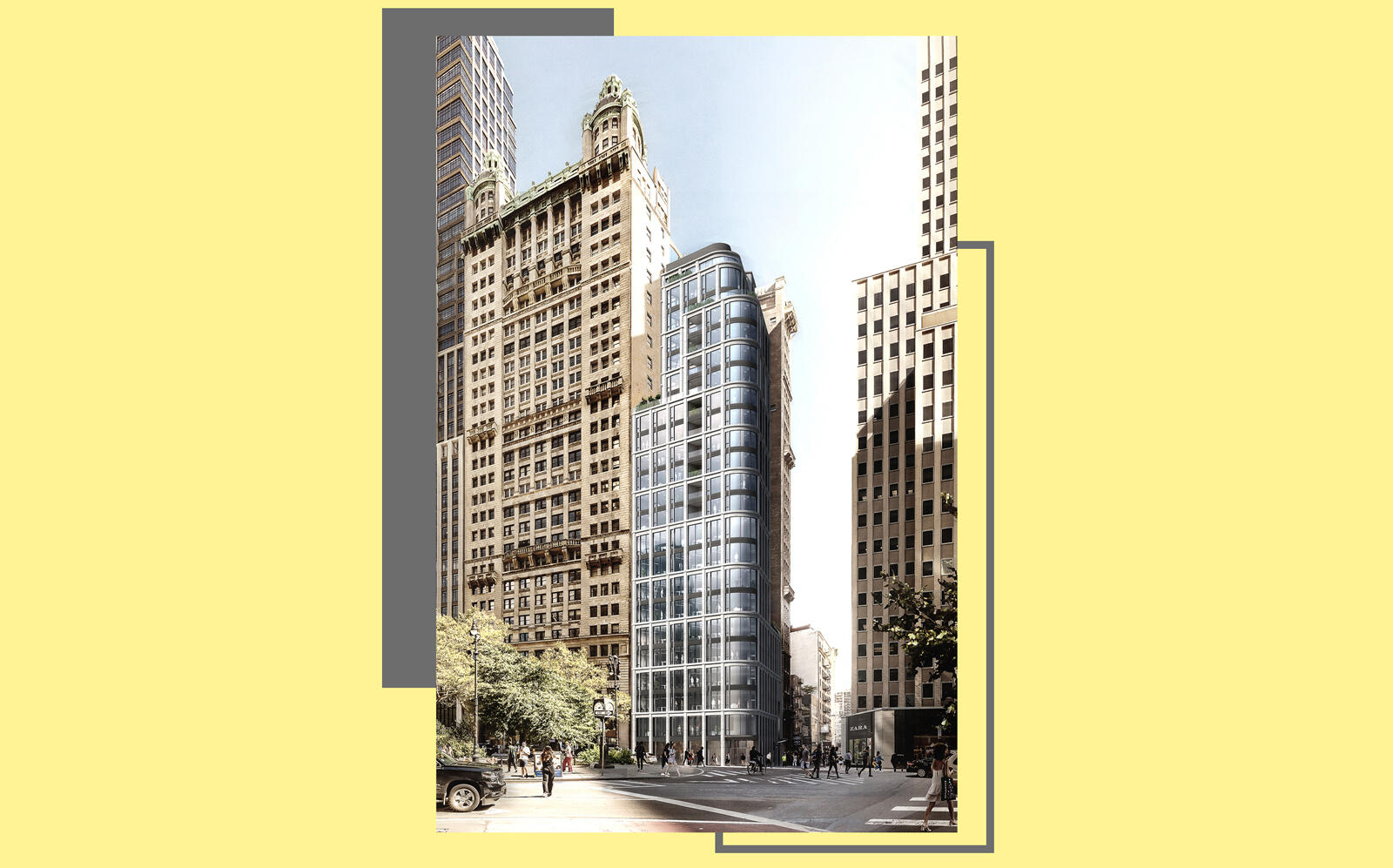A rendering of the project at 1 Park Row in the Financial District. (Winick)