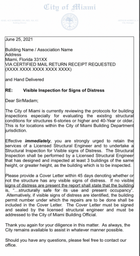 City of Miami draft letter to associations