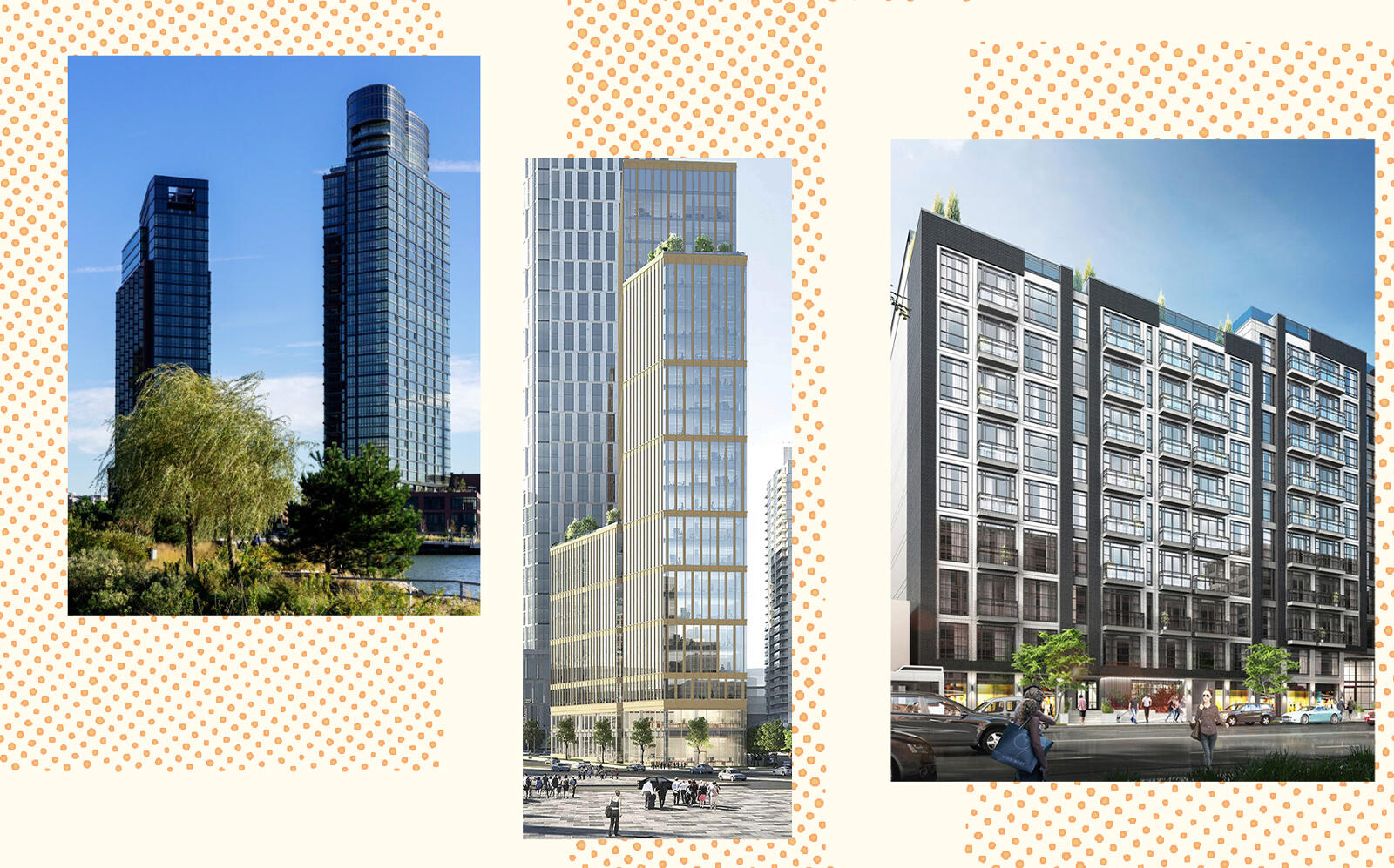 Renderings of Greenpoint Landing in Greenpoint, 141 Willoughby Street in Downtown Brooklyn and 45-57 Davis Street in Long Island City (Photos via OMA, SLCE Architects and J Frankl Architects)