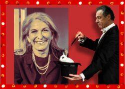 Catherine Russell (inset) and a photo illustration of Gov. Andrew Cuomo (Getty, iStock)