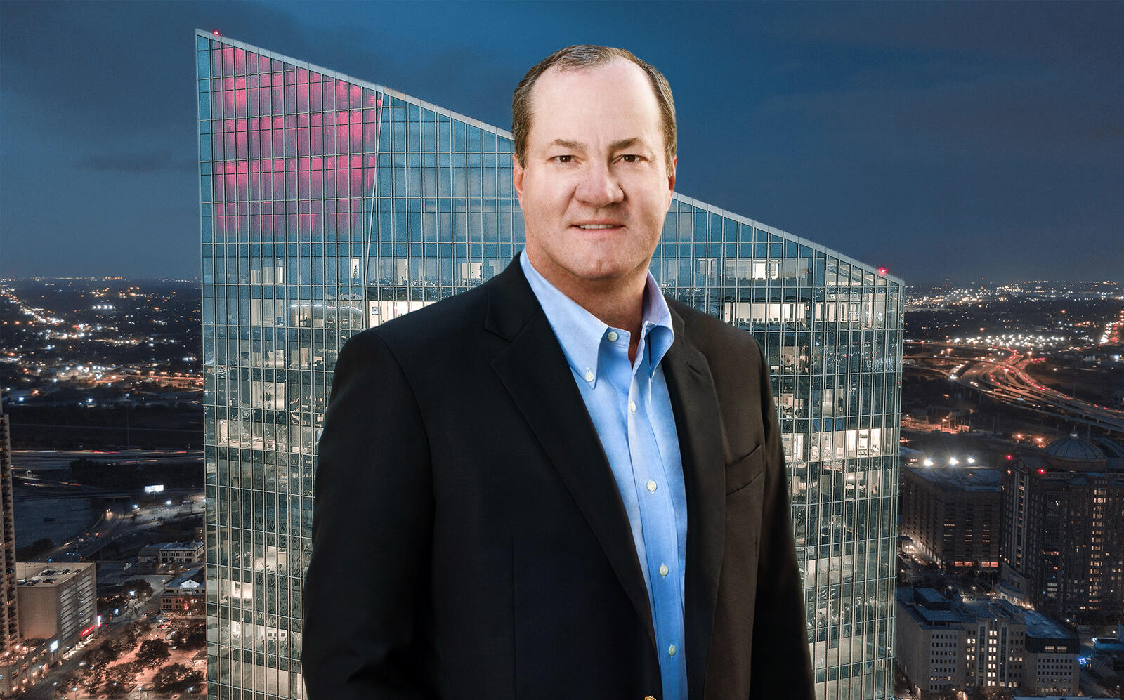 Hines chairman and CEO Jeff Hines with 609 Main in Houston, Texas (Hines)
