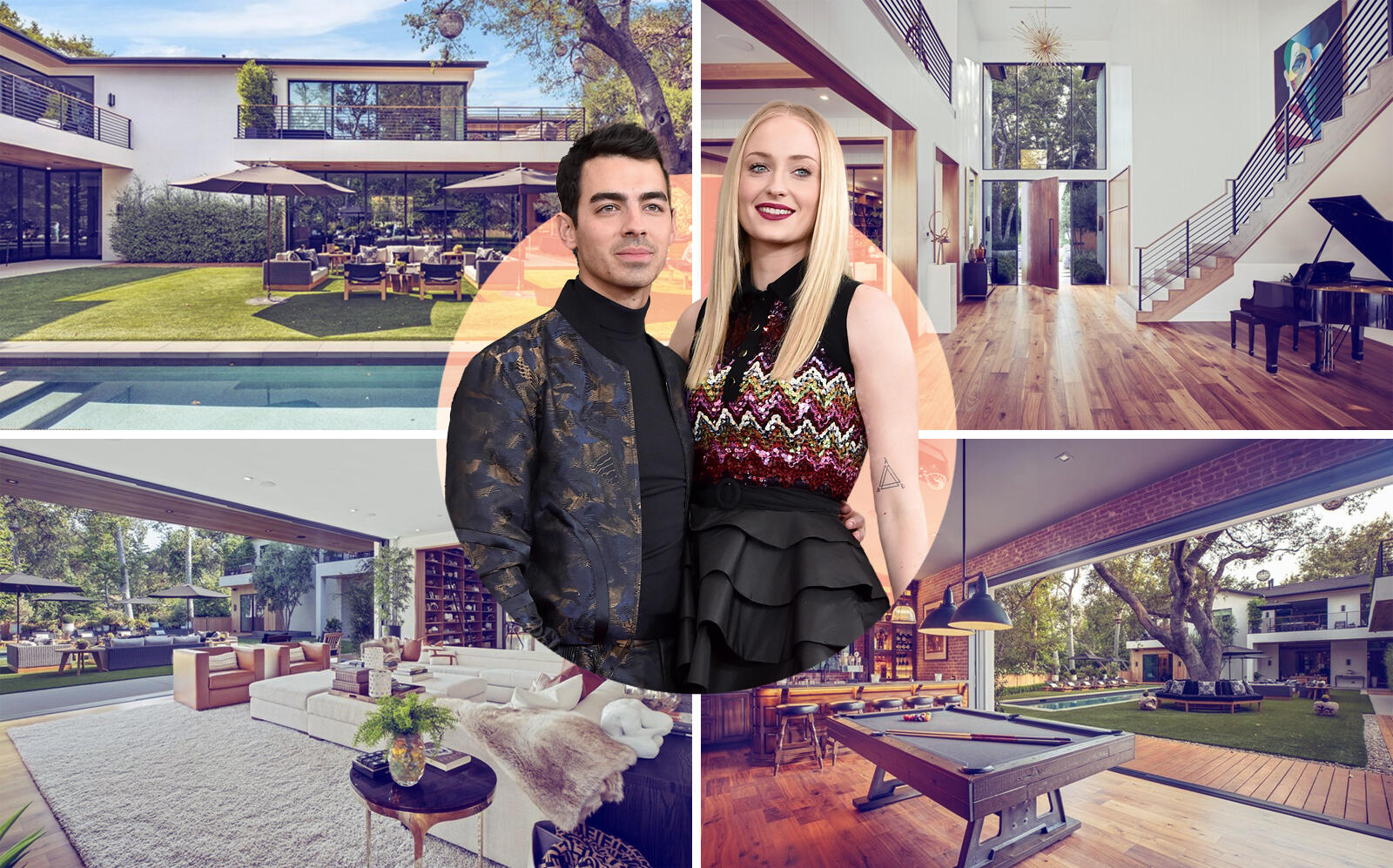 Joe Jonas and Sophie Turner with their Encino property (Getty, Compass)